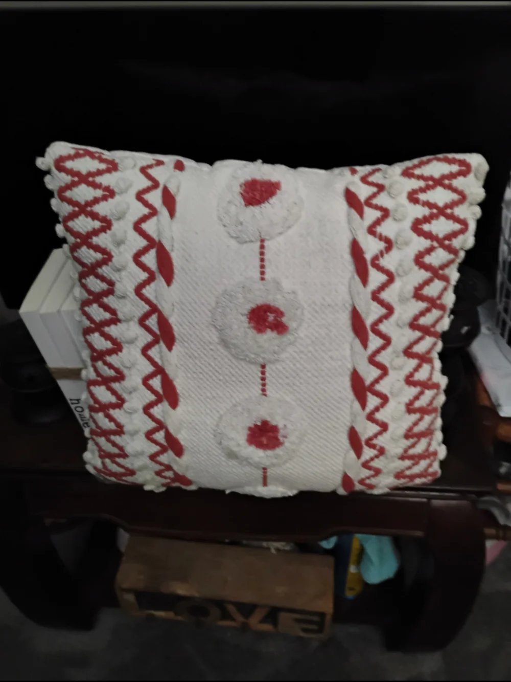 Cozy White and Red Holiday Accent Pillow